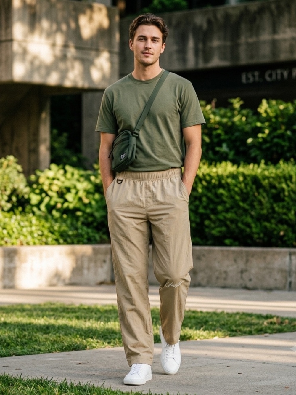 NWT YoungLA Mens Small Khaki Tan Water Resistant Athletic Retro Pants 267